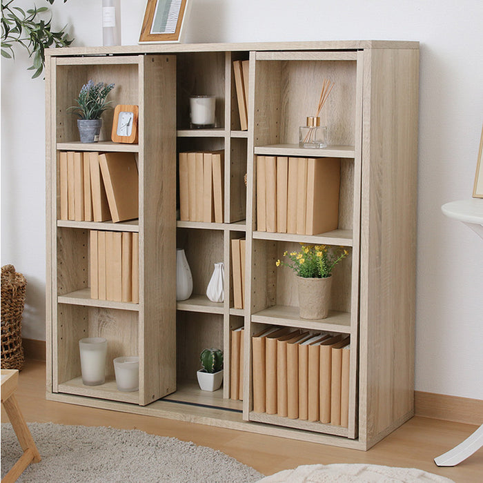 幅90cm］大容量 スライド本棚 可動棚 収納 薄型 スリム シェルフ