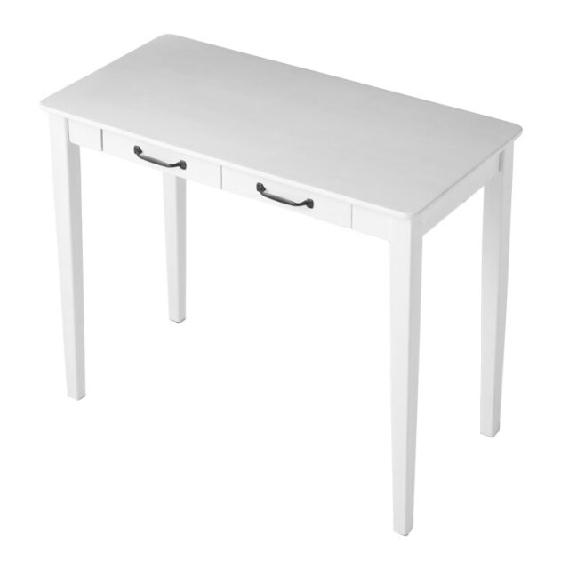 幅90㎝ 引き出し付き パソコンデスク ホワイト 天然木〔25400035