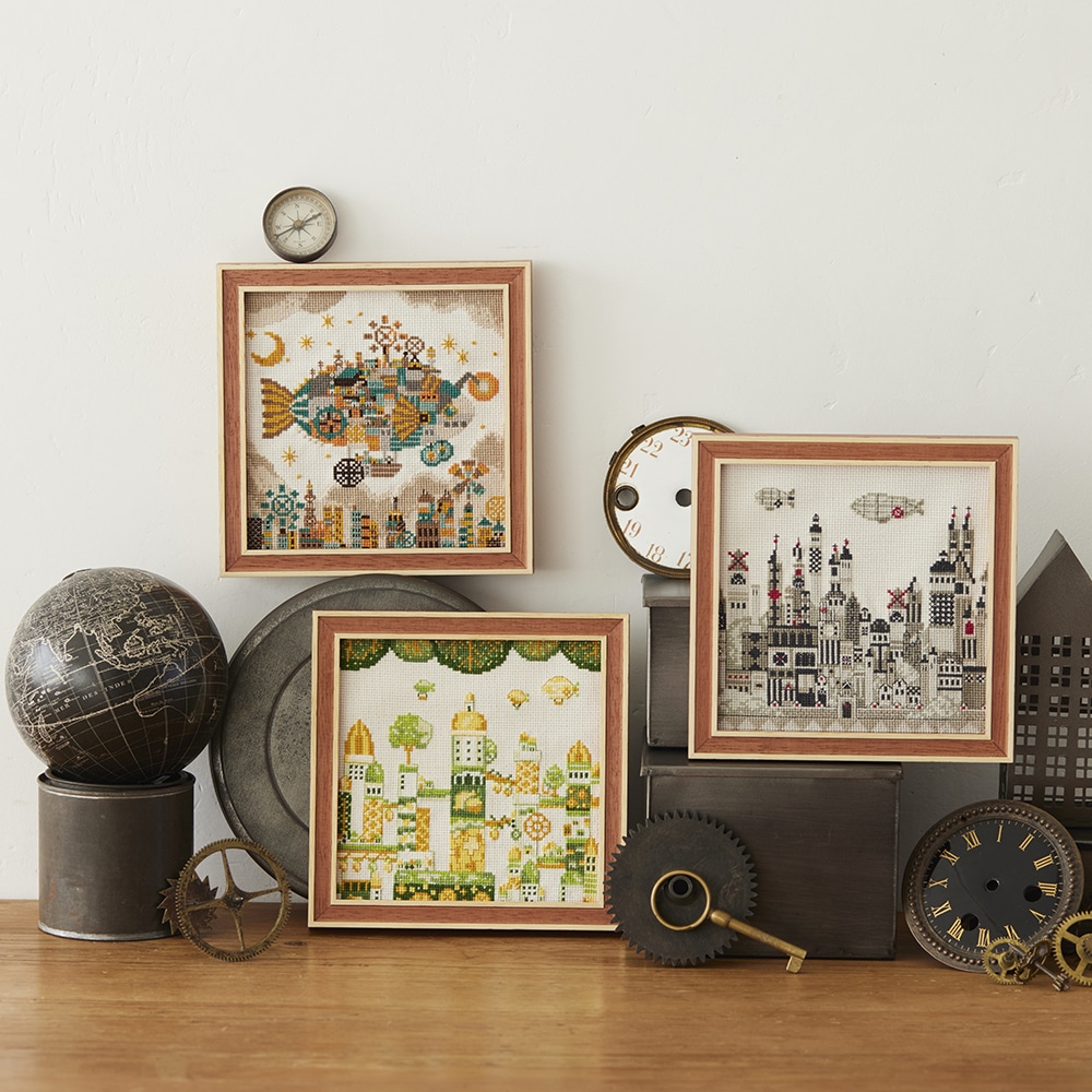 空想街雑貨店 空想の街 クロスステッチキット「空飛ぶ魚の街」: キット