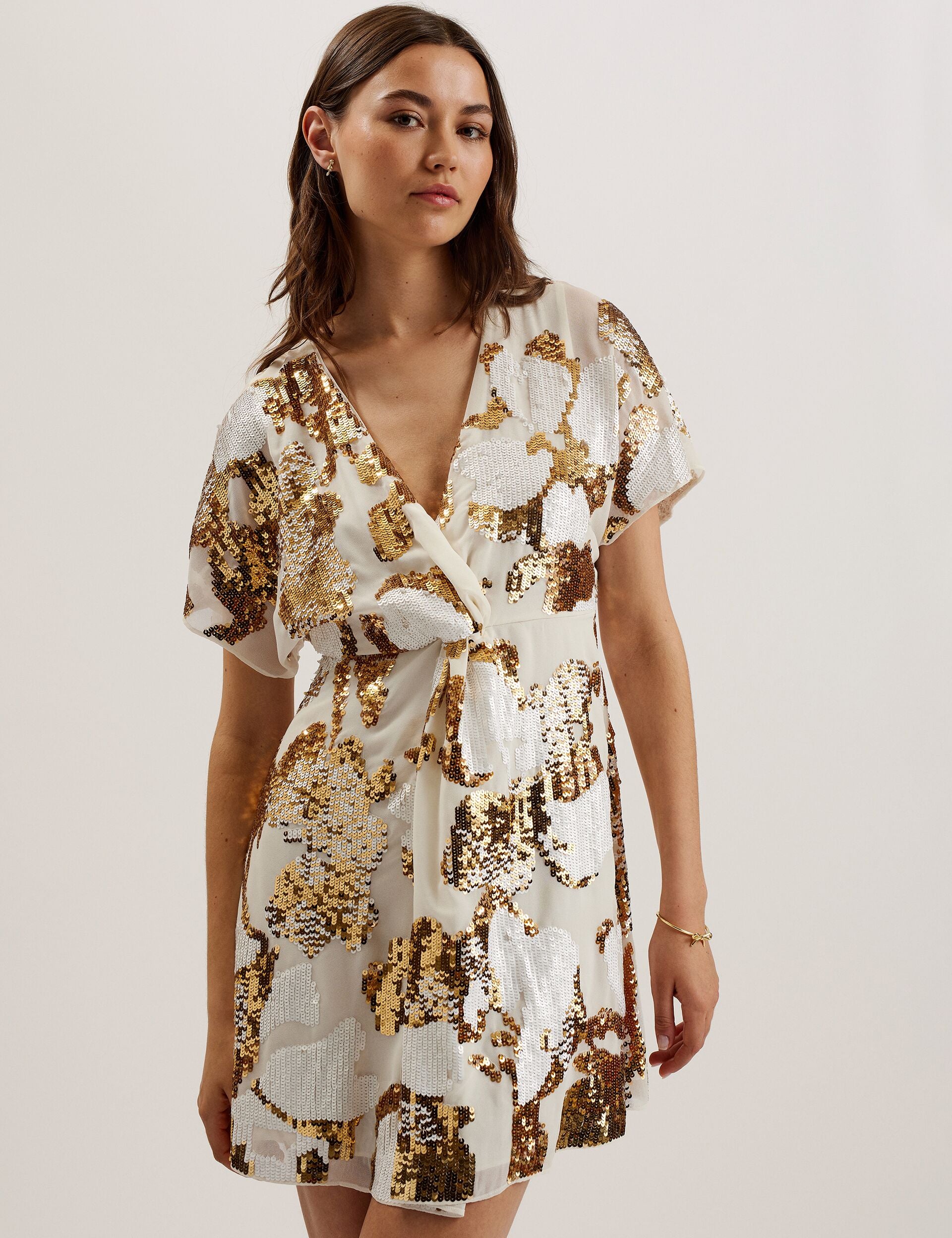 Knot Front V-neck Sequin Mini Dress | Noosh | Ted Baker US