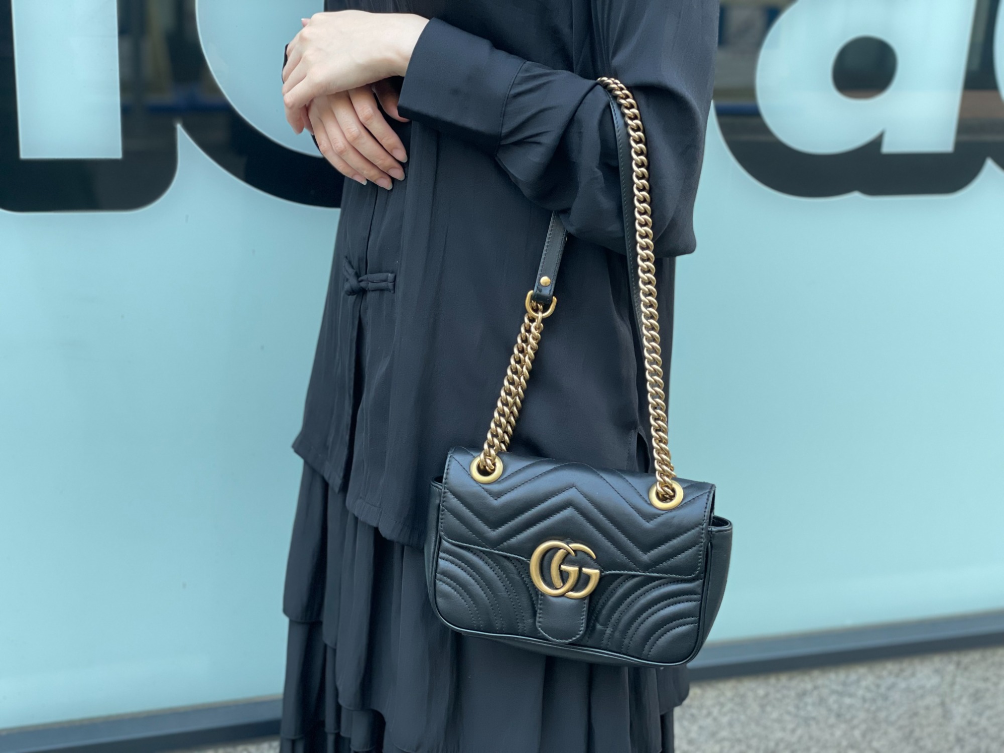 GUCCI グッチ ショルダーバッグ GGマーモント ミニ トップハンドル