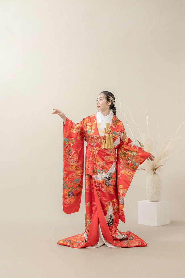 色打掛・梅流水鶴｜白無垢・色打掛レンタルなら結婚式着物専門の【THE