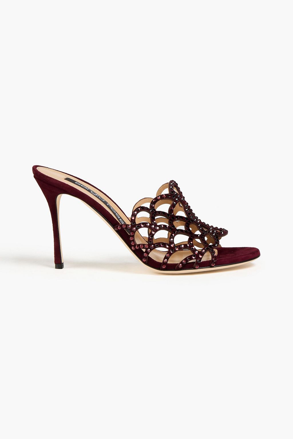 SERGIO ROSSI Mermaid crystal-embellished laser-cut suede mules