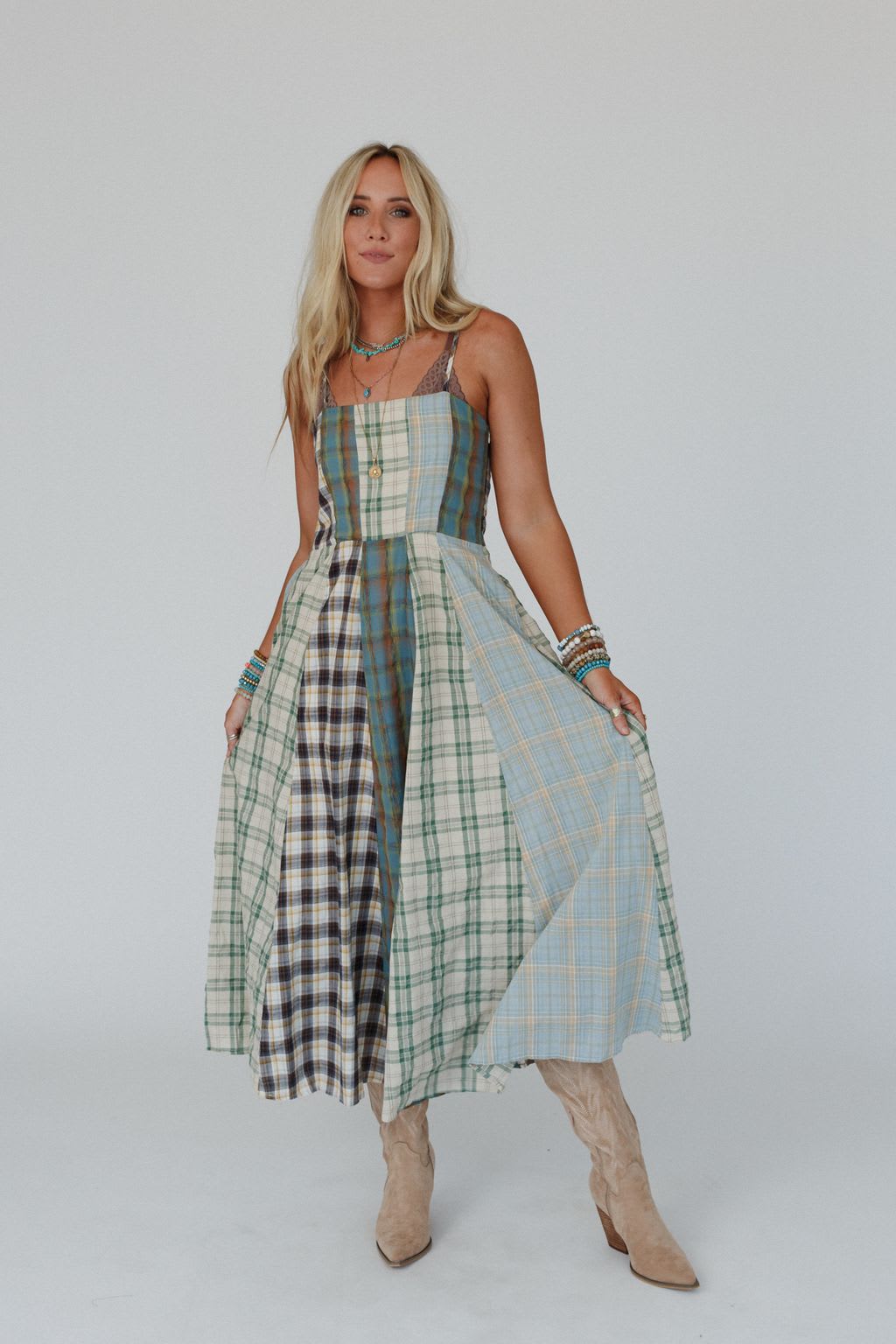 Western Charm Checkered Dress — Three Bird Nest