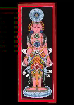 一点物〕タンカ - チャクラ人体曼荼羅・エネルギー体図[52cm x 20cm