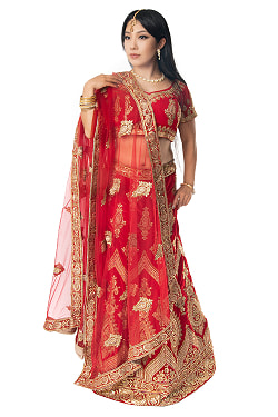 1点物】インドのレヘンガドレスセット - レッド の通販[送料無料