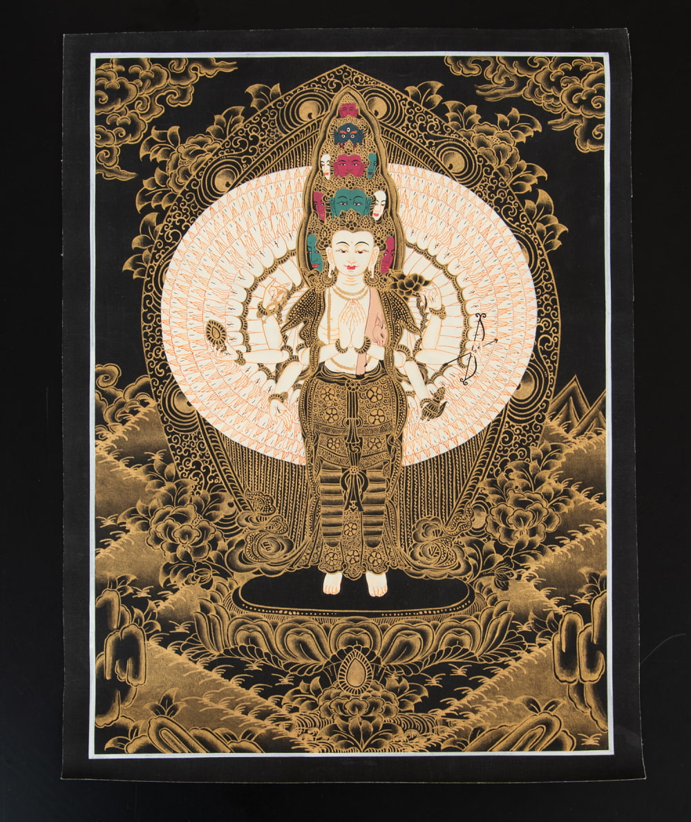 一点物〕タンカ - 十一面千手千眼観世音菩薩[30cm x 40cm] の通販[送料