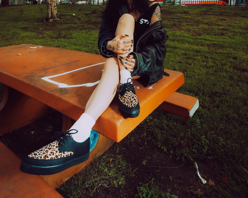 Black & Leopard Twill Pointed Toe Lace Up EZC Shoe