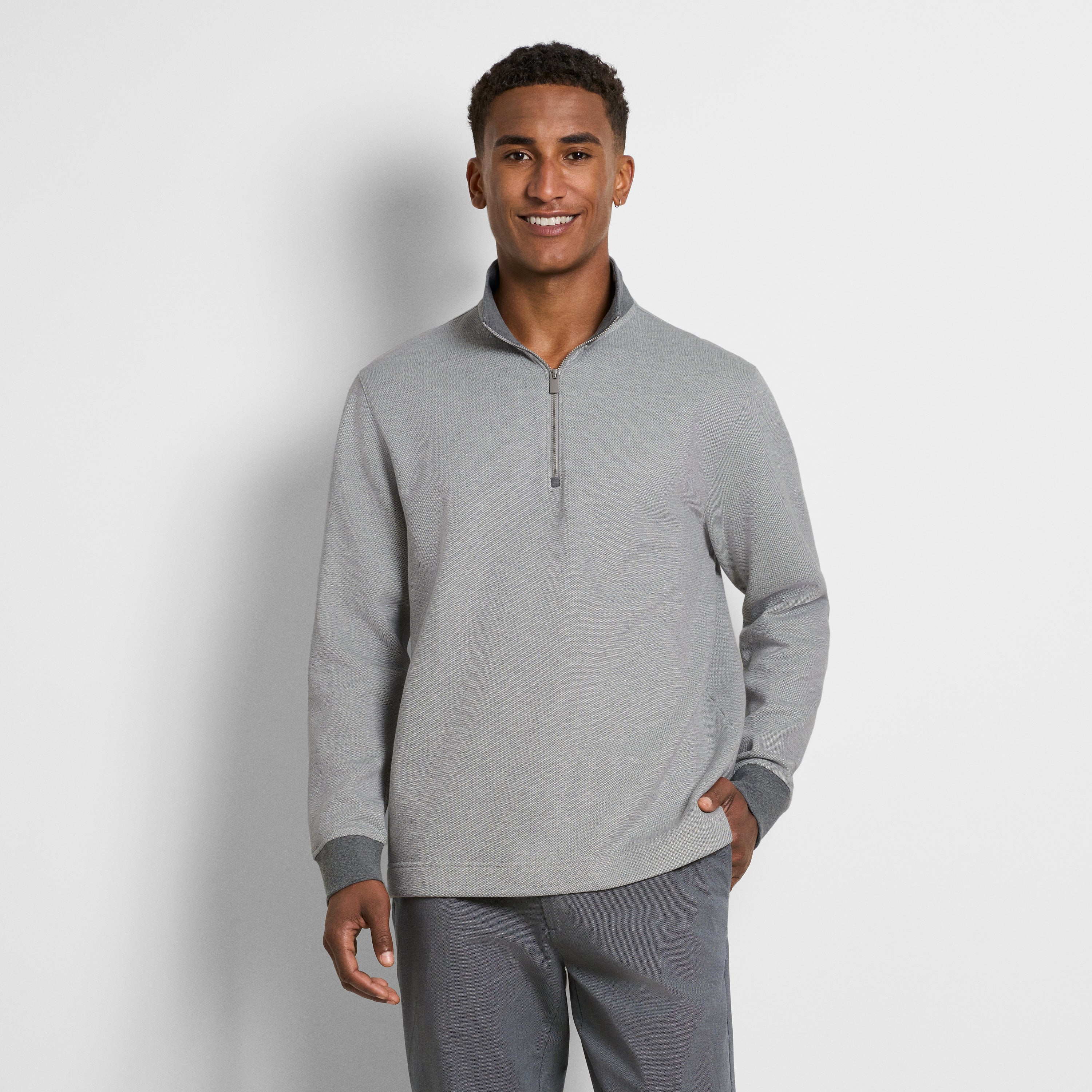 Essential Quarter Zip Pique Long Sleeve Sweater Fleece – Van Heusen