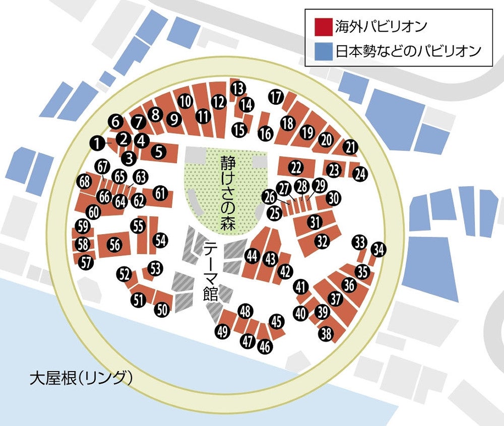 大阪万博:大阪・関西万博、海外パビリオン157か国分の配置固まる…大
