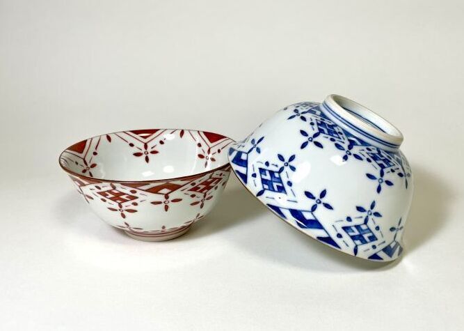 京焼・清水焼 ご飯茶碗 青赤瓔珞（あおあかようらく）｜京焼・清水焼