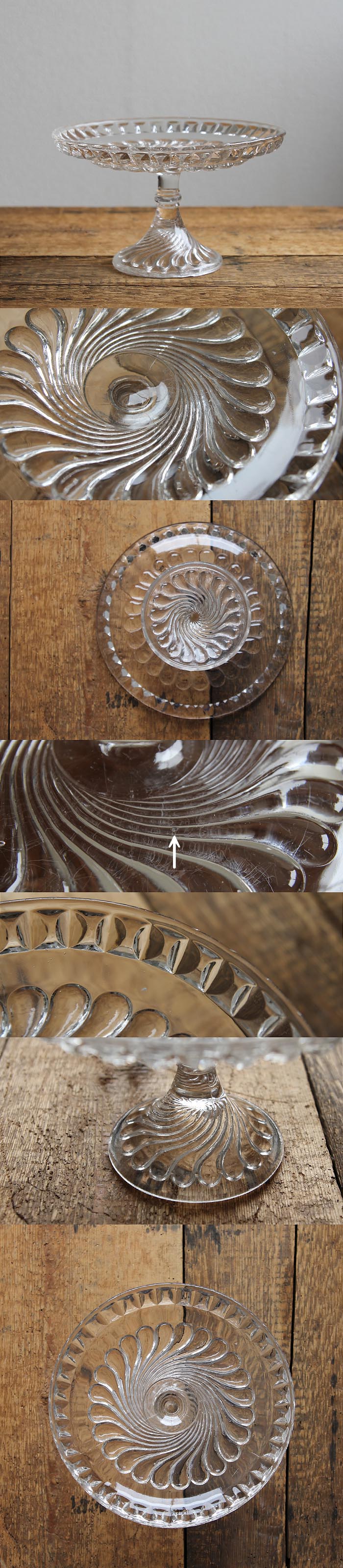イギリス アンティーク ガラスケーキスタンド コンポート皿 プレス
