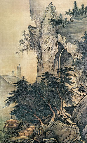 有名作家の掛け軸 雪舟作 四季山水図（夏）