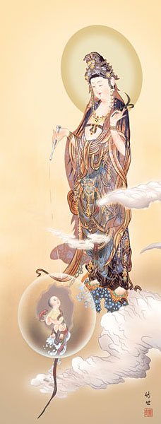仏画 観音様の掛け軸 田村竹世作 慈母観音