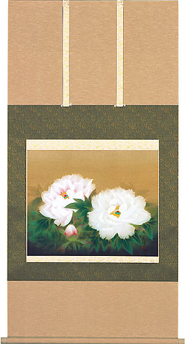 真作】鈴子輝月/牡丹図/花図/ボタン図/掛軸☆宝船☆AD-730 真作】鈴子