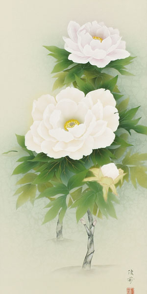 花鳥の掛け軸 鈴木優莉作 牡丹