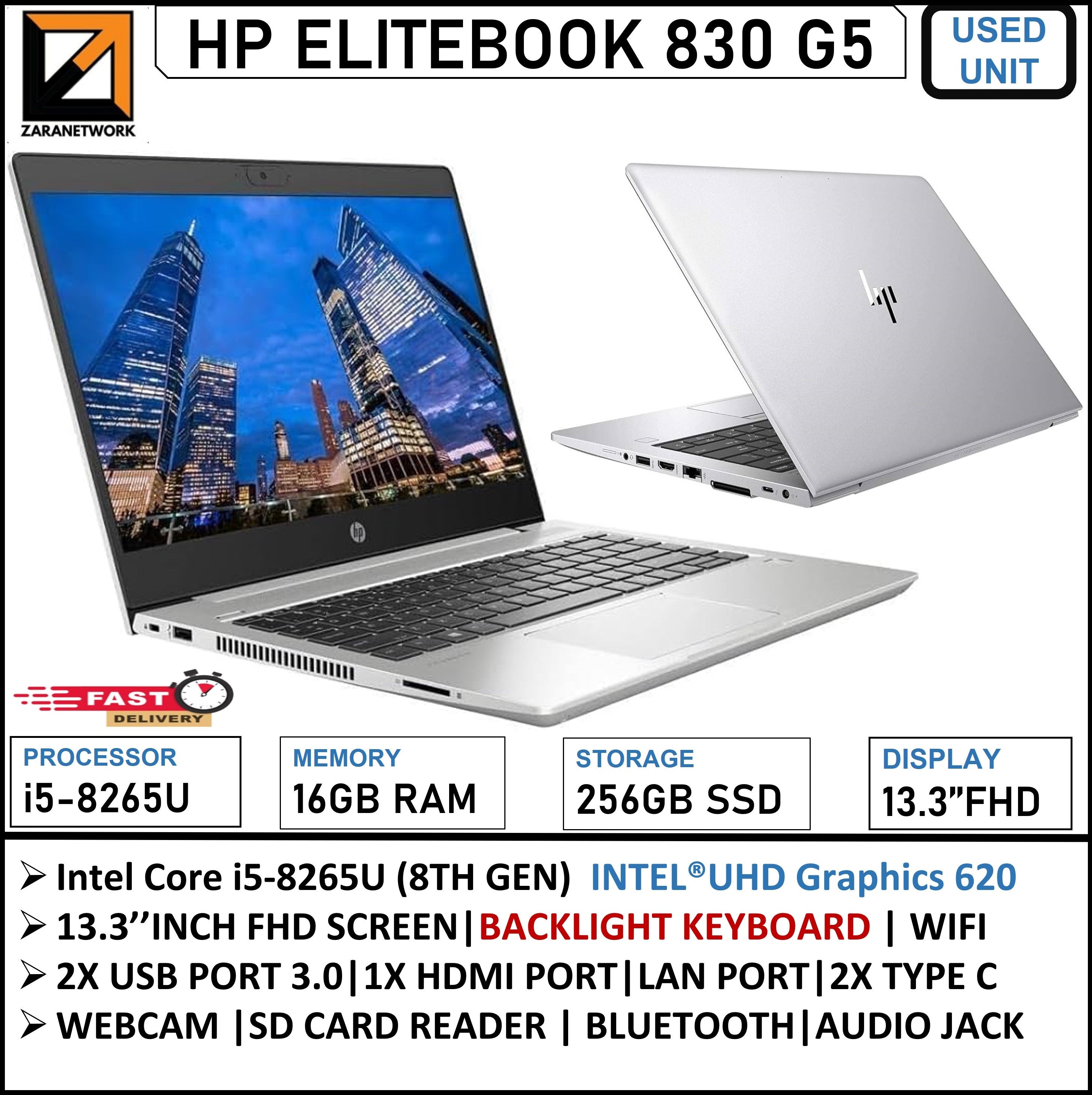HP ELITEBOOK 830 G5 CORE i5-8265U (8TH GEN) 13.3 FHD SCREEN