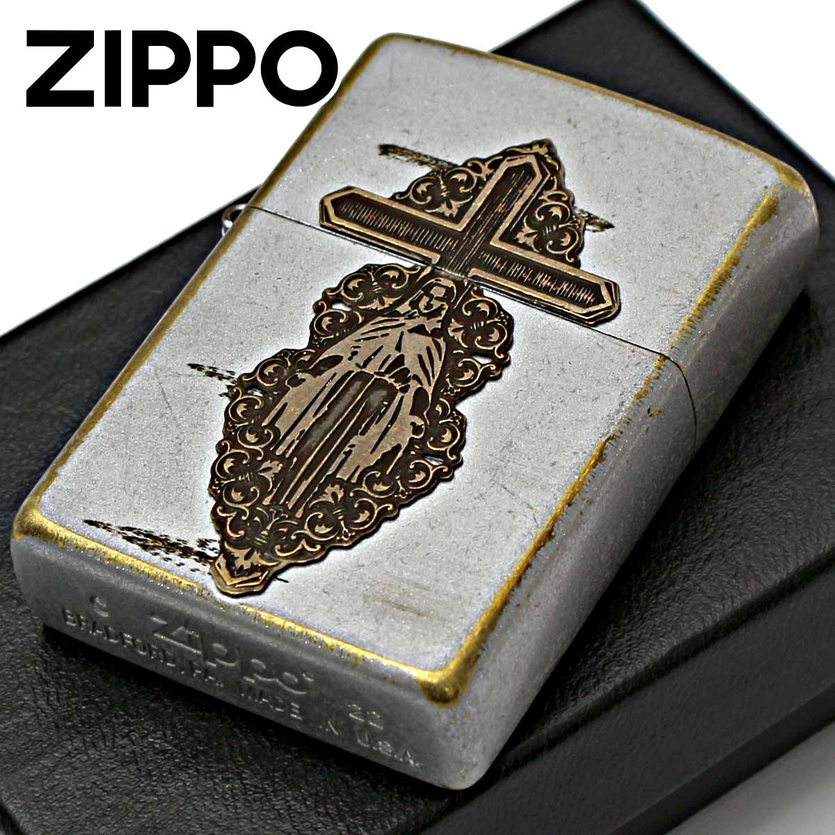 Zippo ジッポー マリア メタル クロス 十字架 ユーズド シルバー