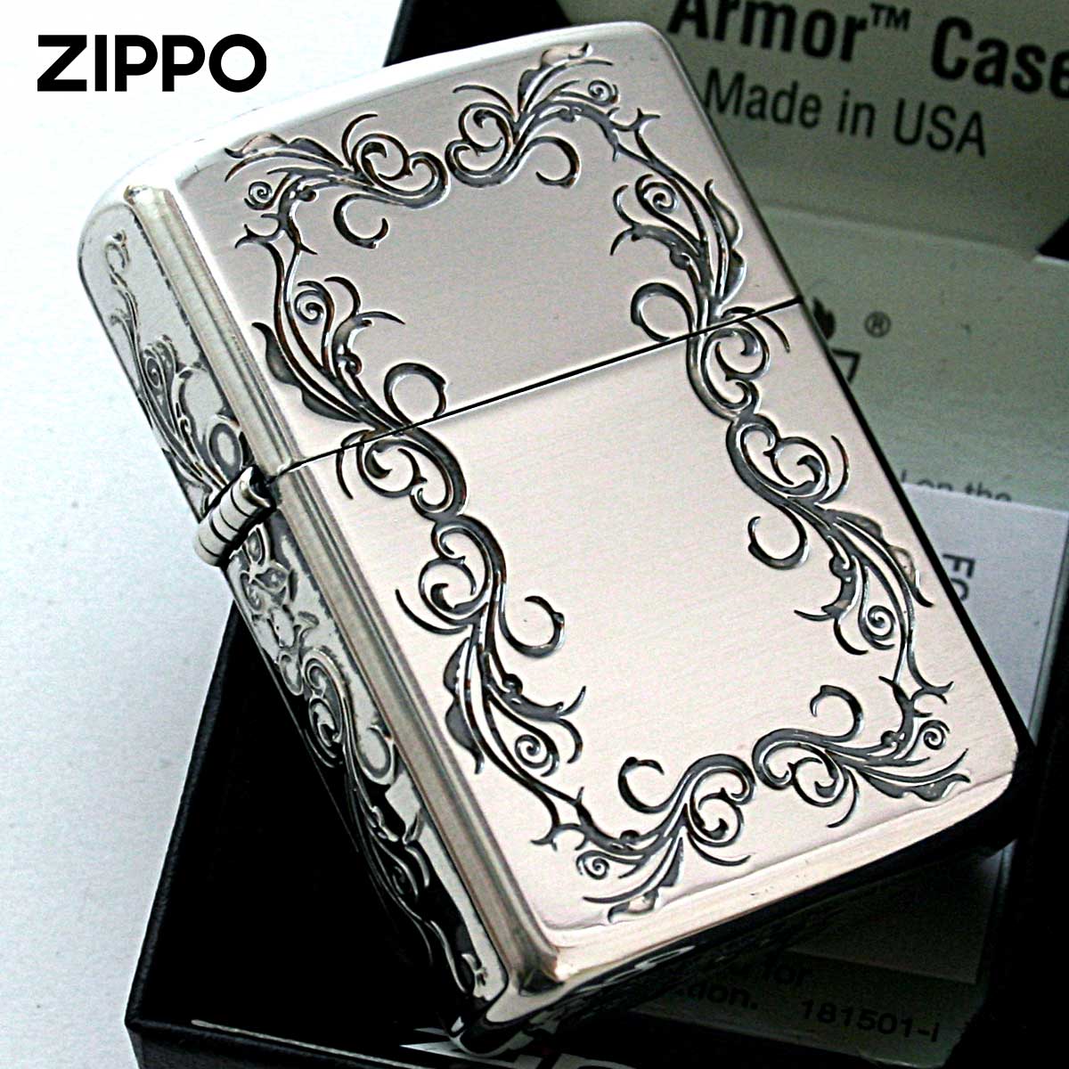 Zippo ジッポー アーマー 5面 アラベスク 唐草 アンテーク風 シルバー