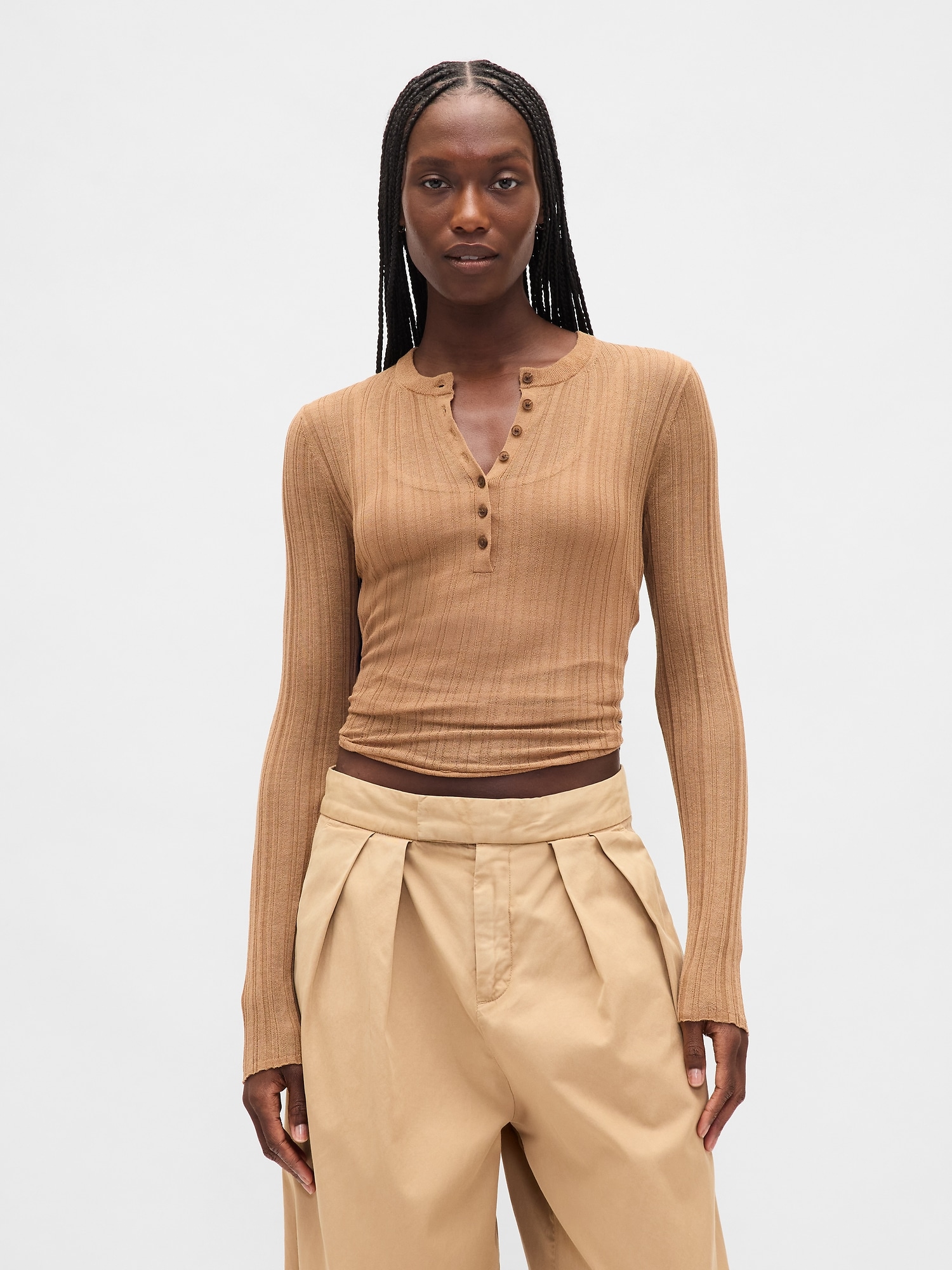 Gap公式オンラインストア | シアー リブ ヘンリーネックセーター