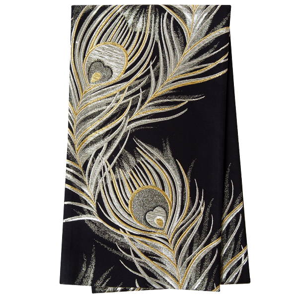 帯単品：B1393 ｜ 振袖用帯 黒 銀の孔雀羽│ 帯単品レンタル │ 京都