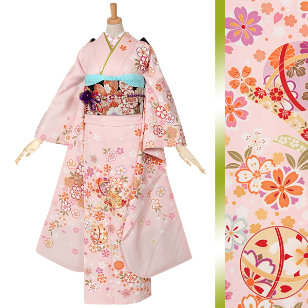 振袖：R959 ピンク 桜散らし花てまり☆(絹)│ 振袖レンタル │ 京都