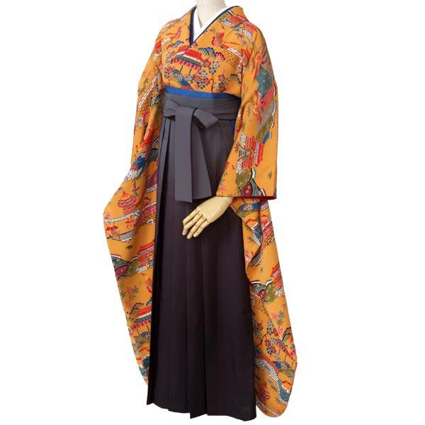 振袖袴： R157 紅型 花鳥家☆(絹)│ 袴レンタル │ 京都着物レンタル夢館