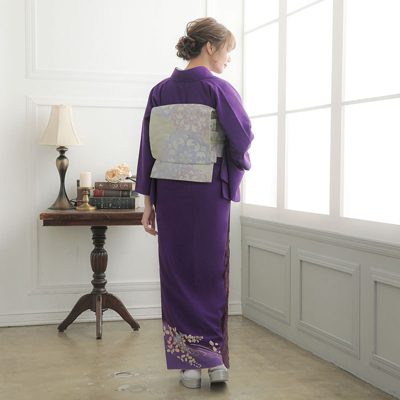 訪問着：H478 ジャパンスタイル 紫 牡丹と百合| 訪問着レンタル