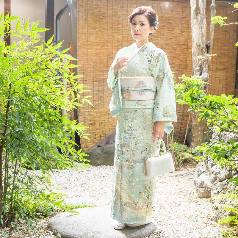 訪問着：H901 桂由美 薄緑 草木風景文様☆| 訪問着レンタル │ 京都