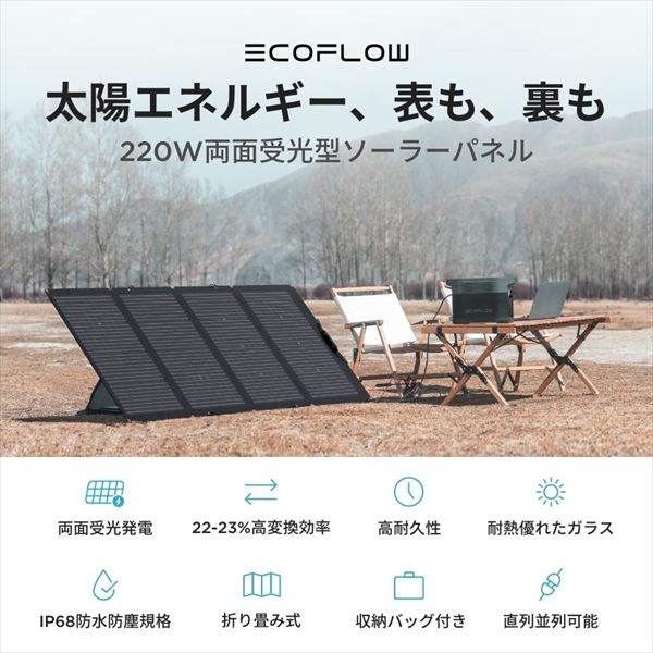 220W両面受光型ソーラーパネル 両面受光発電 収納バッグ付き EcoFlow