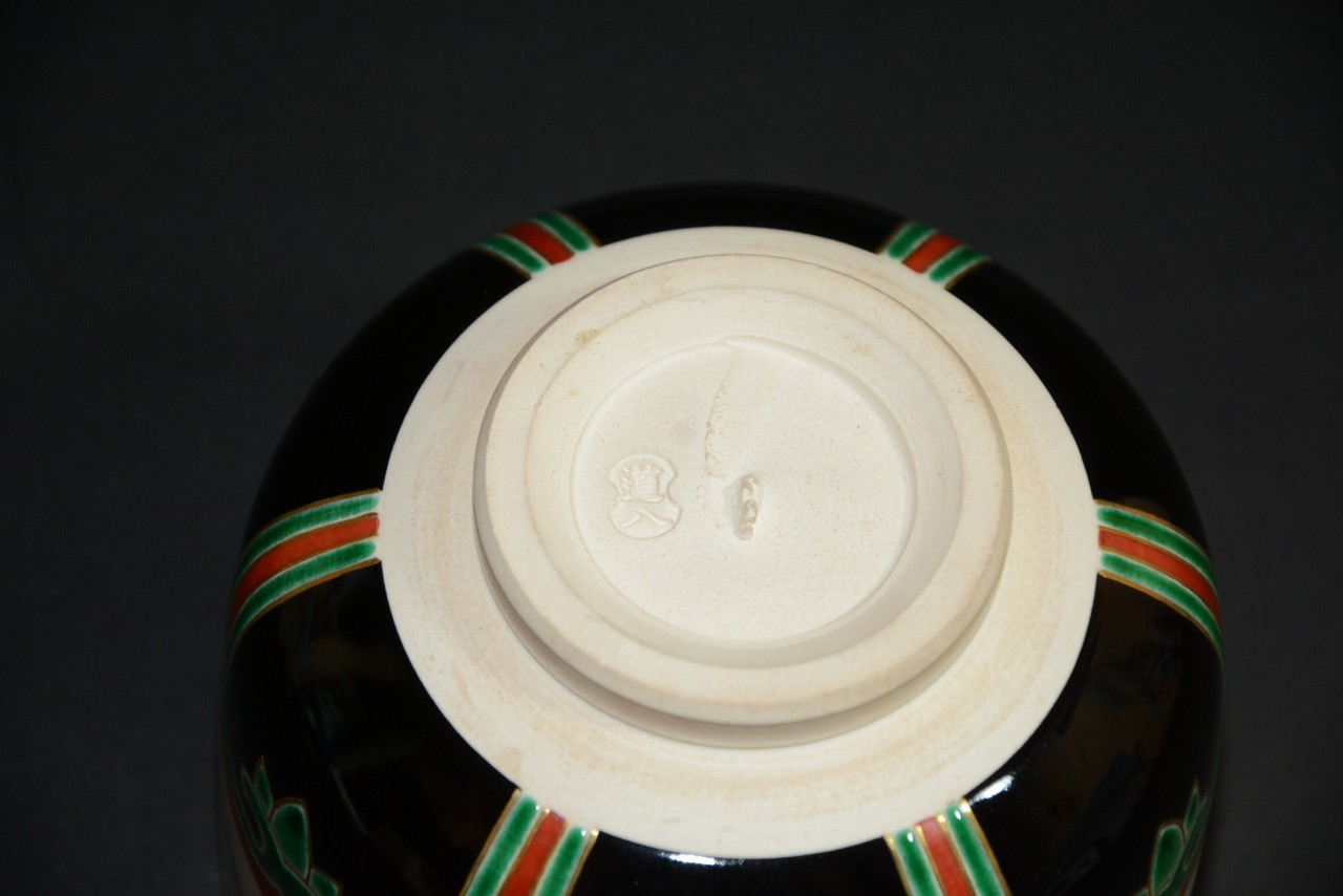 七代高橋道八造 仁清写色絵金彩菱之図茶碗 共箱裏鵬雲斎花押 七代高橋