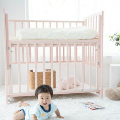 ハイタイプベッド ツーオープン【ピンク】収納棚付 | ベビーベッド