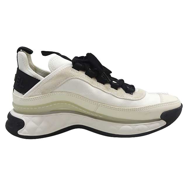 CHANEL sneakers Coco Mark #37 Ladies Ivory/Black Fabric Velvet