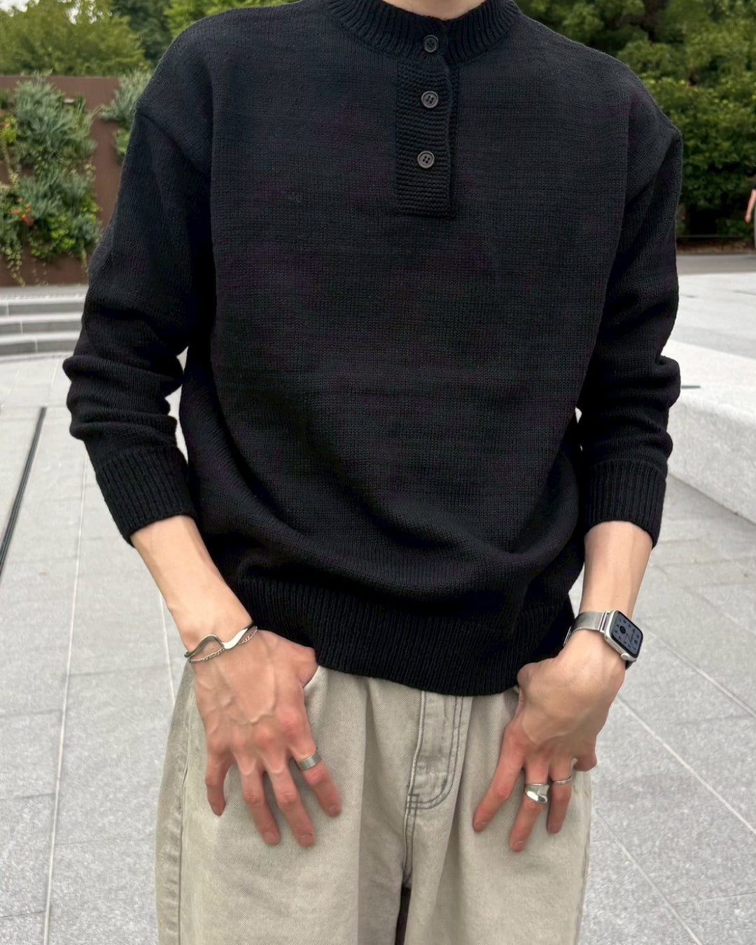 オーバーサイズヘンリーネックニットセーター CM0061 – YOLO（ヨロ