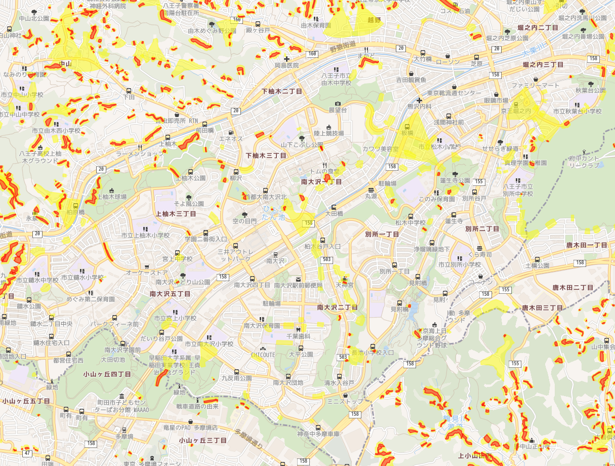 八王子市多摩ニュータウン地域の土砂災害警戒区域マップ | ハザード