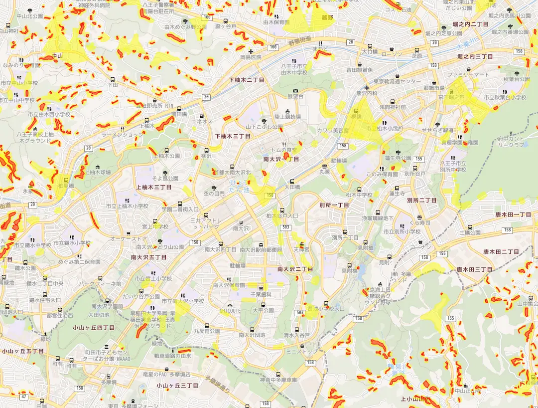 八王子市多摩ニュータウン地域の土砂災害警戒区域マップ | ハザード