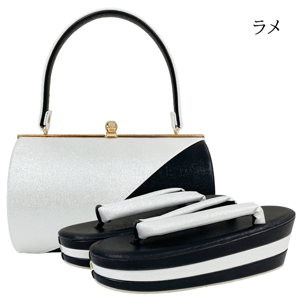 z2213001】草履バッグセット 2点セット モノトーン ストライプ 格子