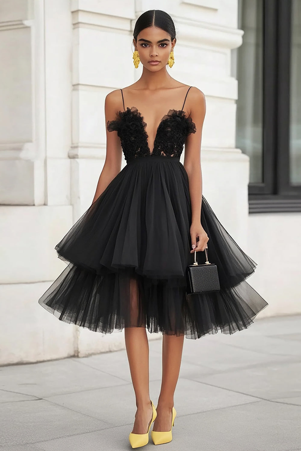 Zapaka Women Tulle Short Cocktail Dress Spaghetti Straps Appliqued