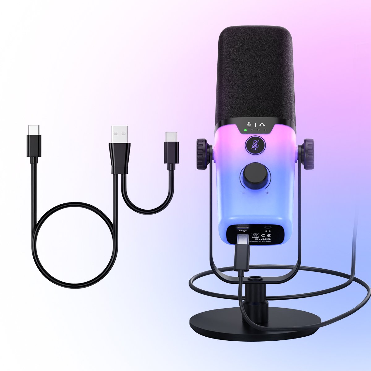 Zealsound USB dynamic Microphone for Gaming Podcast, Brilliant RGB