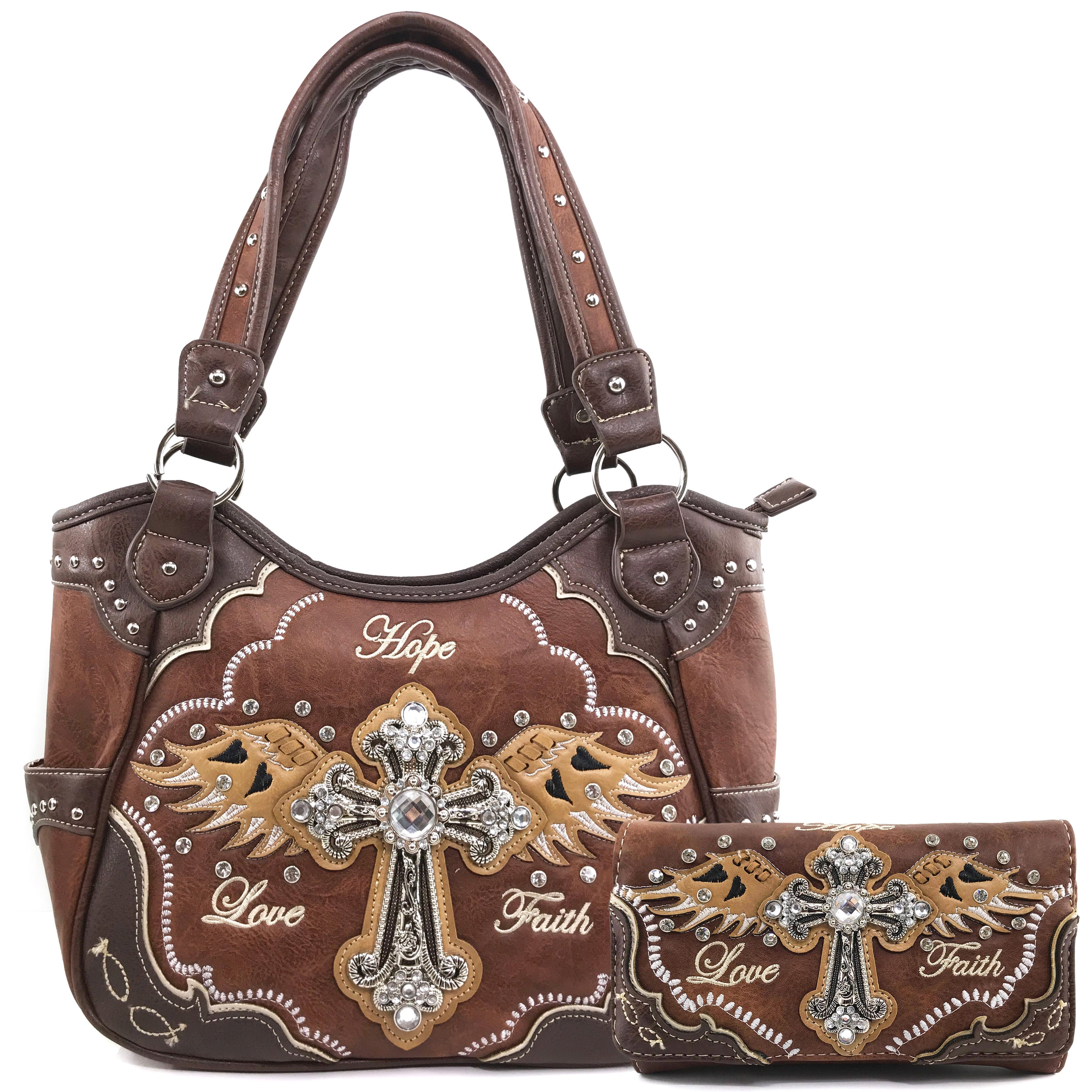 Hope Love Faith Cross Wings Tote Purse Wallet Set – Zelris