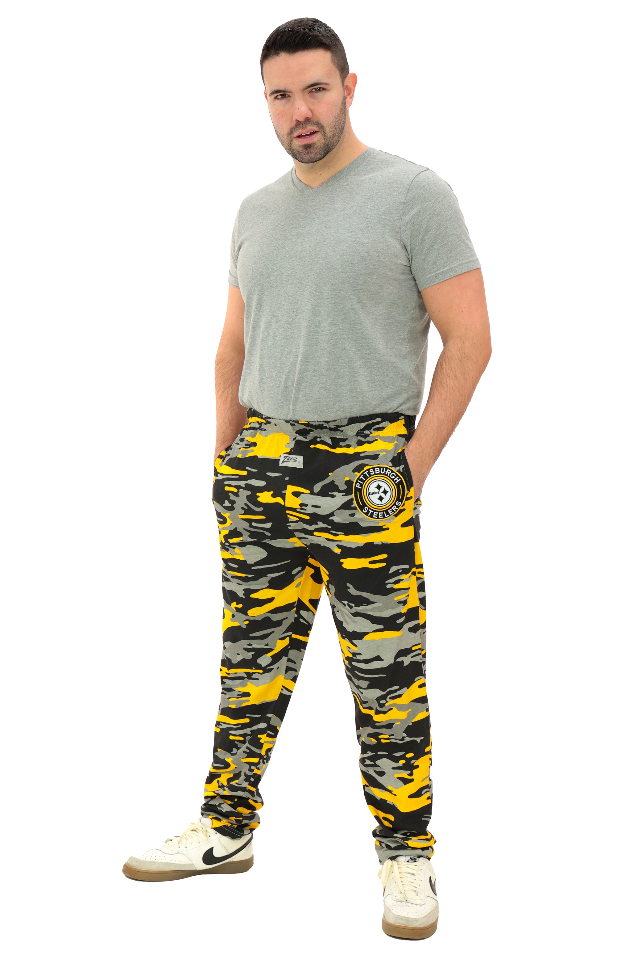 Zubaz NFL Adult Unisex Z88 Embroidered Alt Camo Pants, Pittsburgh Stee