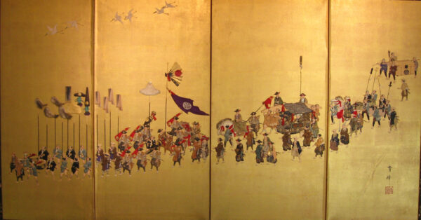 大名行列図貼絵4曲屏風 – 古美術西川