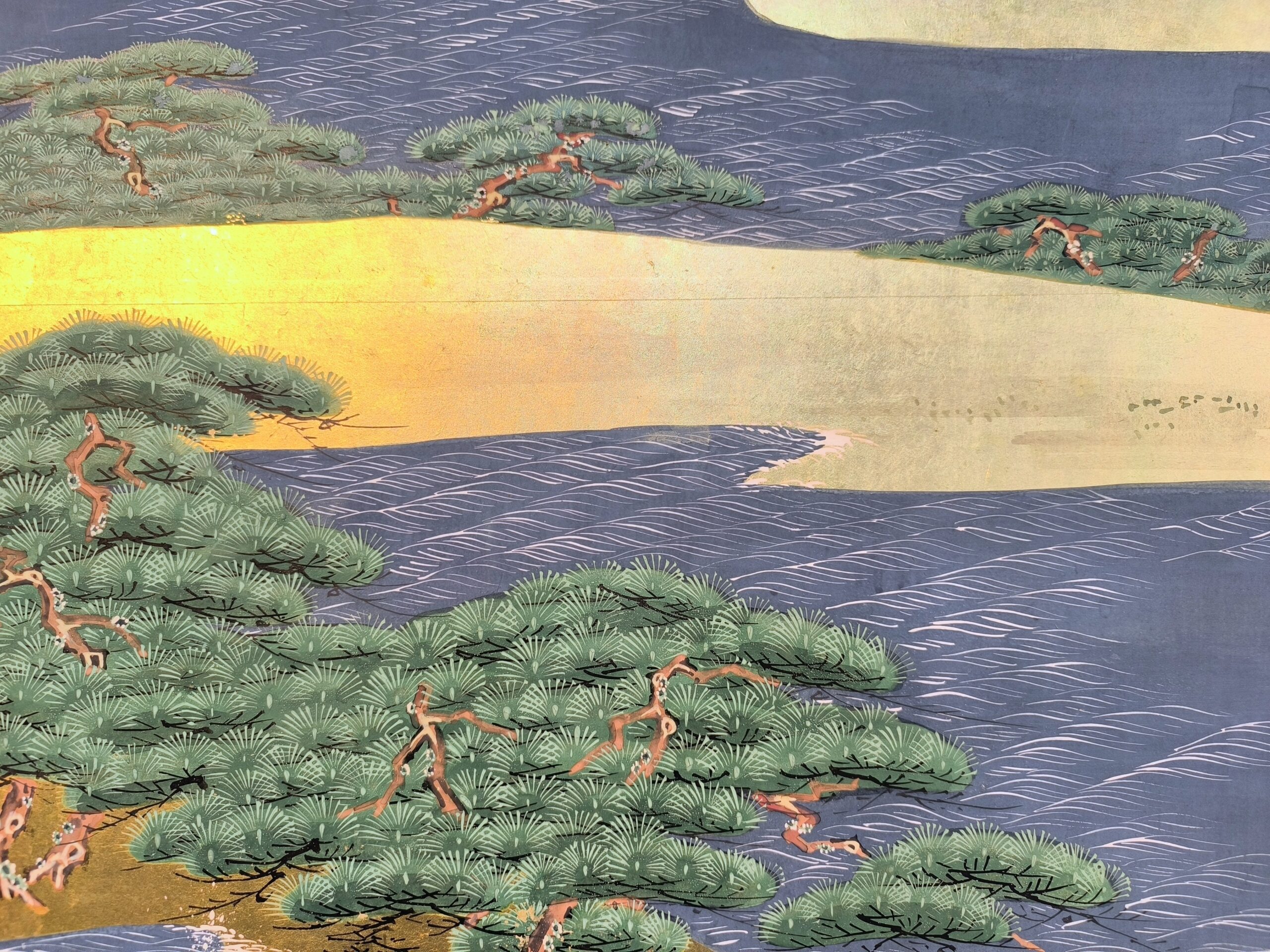 紙本金地著色海松鶴図6曲屏風 – 古美術西川