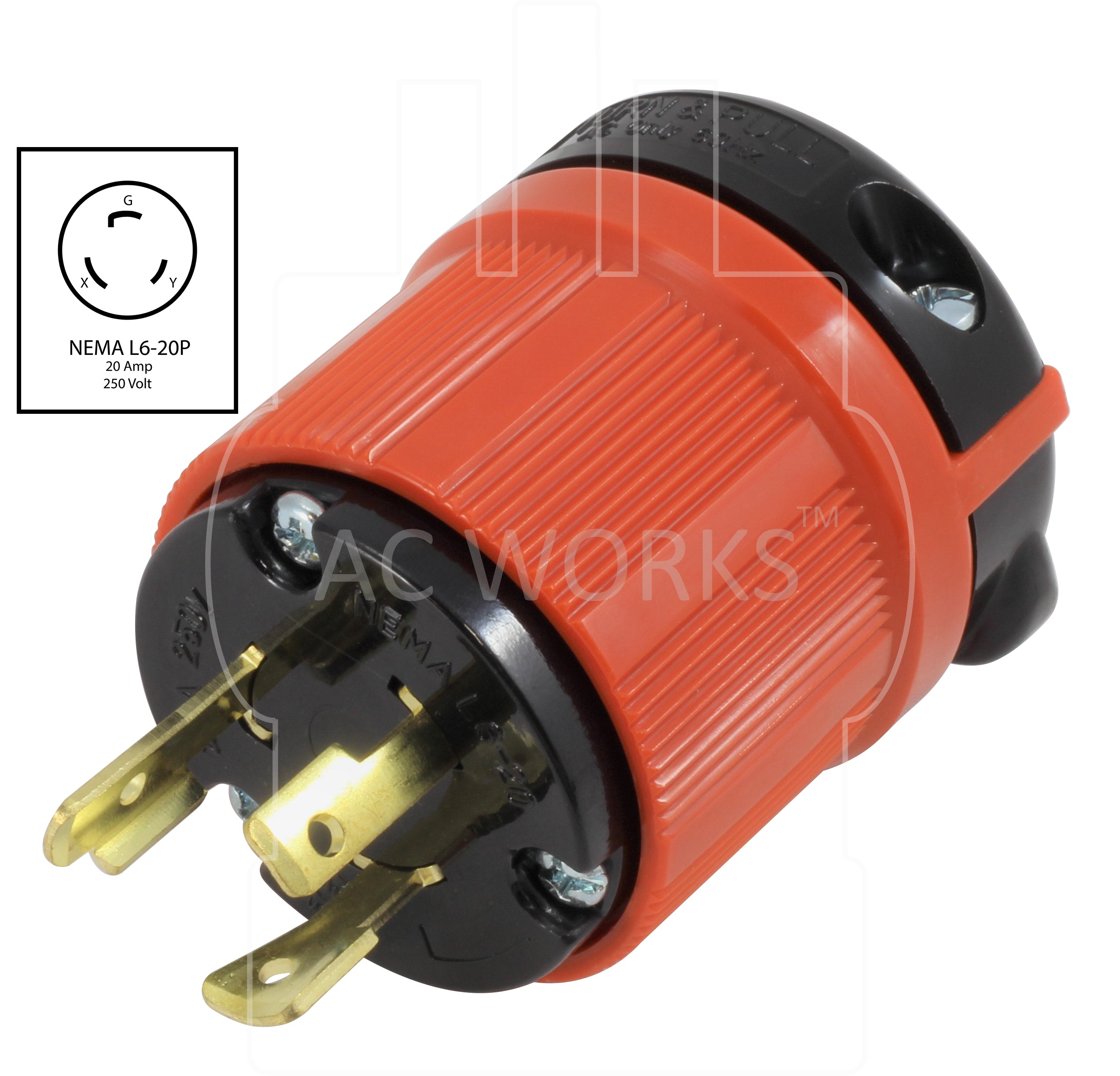 AC WORKS® [ASL620P] NEMA L6-20P 20A 250V 3-Prong Locking Male Plug