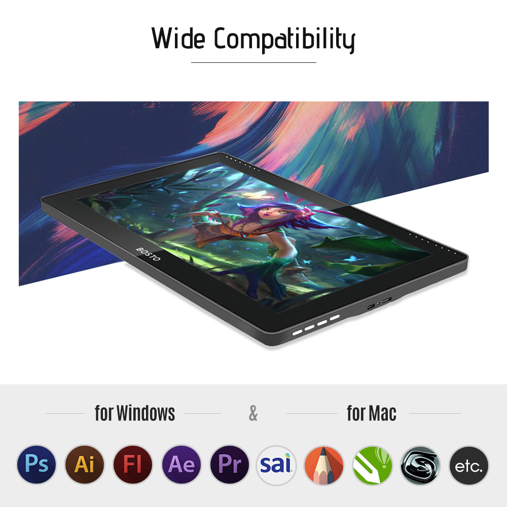 BOSTO 16HD 15,6 polegadas IPS gráficos desenho Tablet Monitor