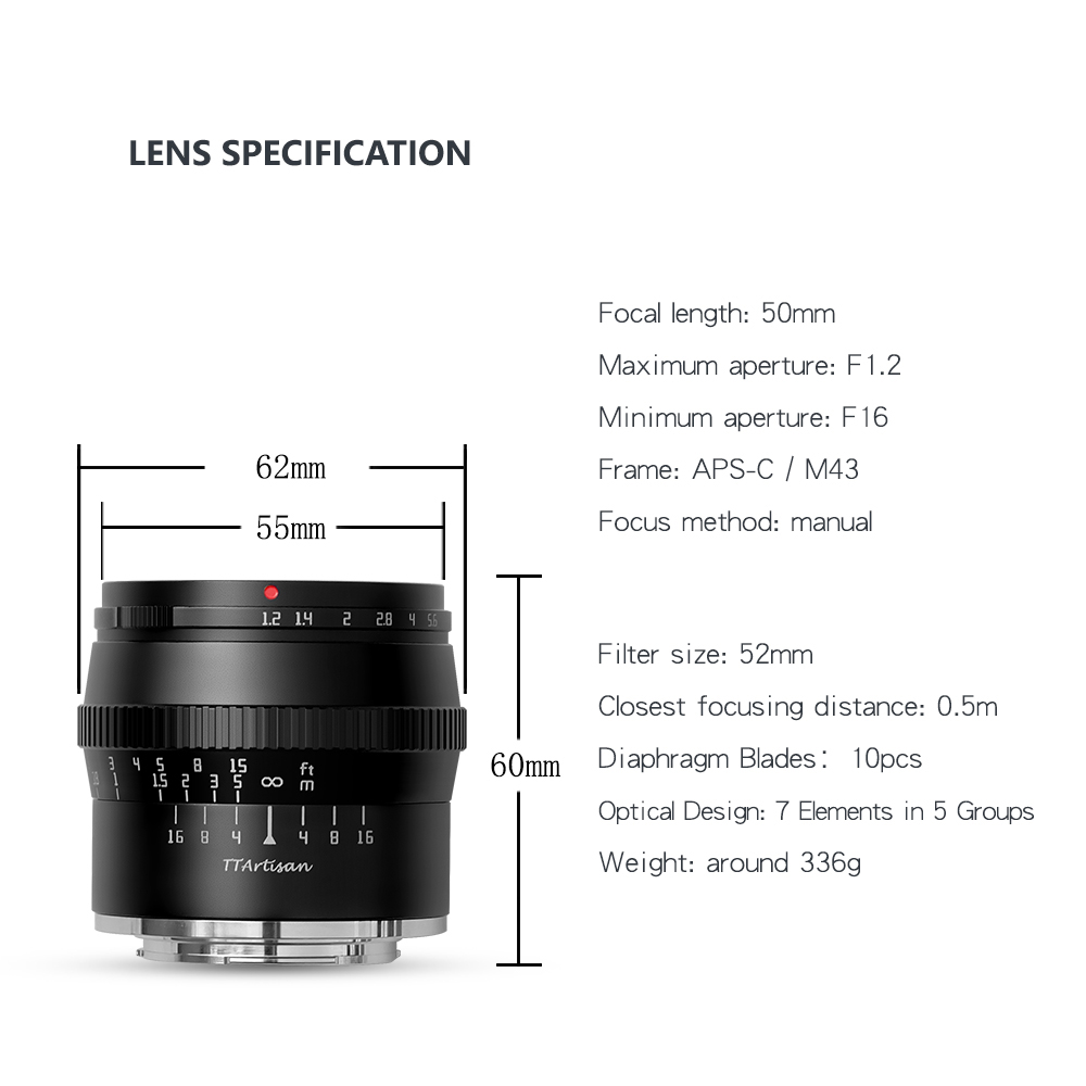 TTArtisan 50mm F1.2 Large Aperture Portrait Camera Lens for Sony E