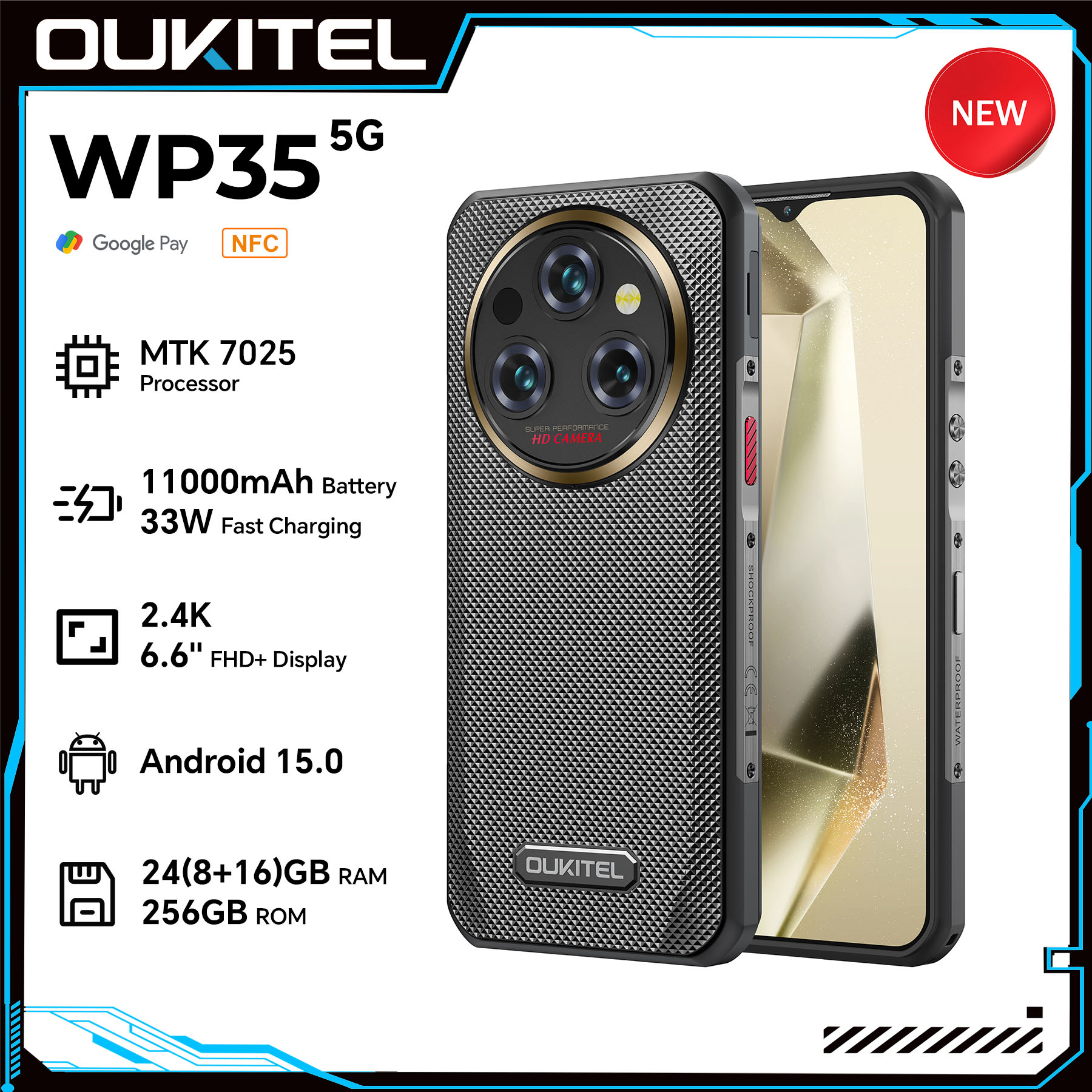 Oukitel WP35 Rugged Phone MTK 7025, 5G, 11000mAh, 6.6