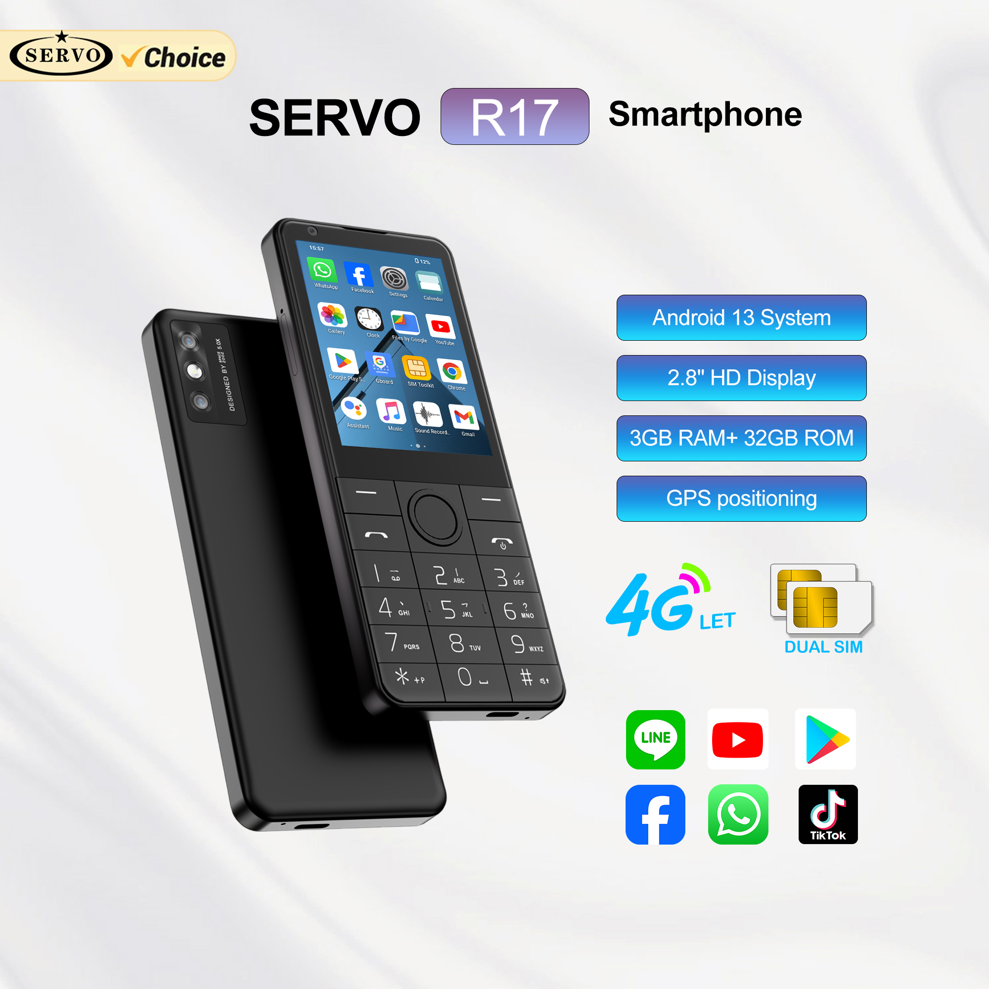 SERVO R17 Touch Screen 4G LTE Smartphone Android13 OS 3GB+32GB