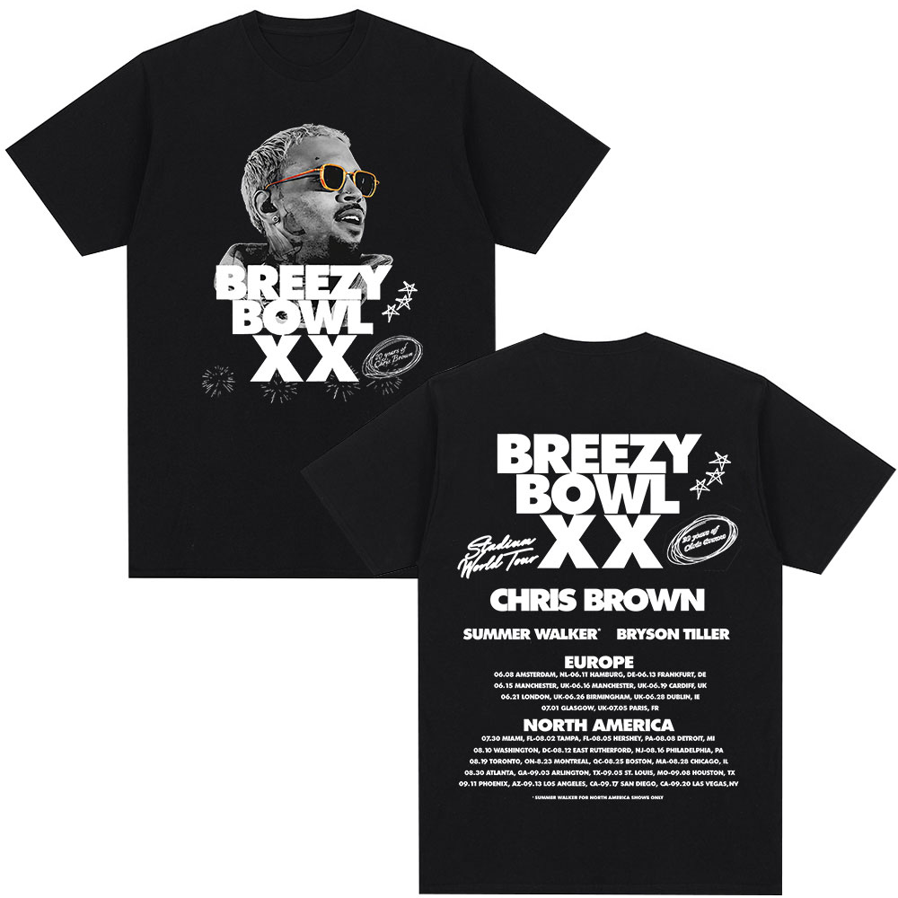 Rapper Chris Brown T-shirt Breezy Bowl XX Tour 2025 T-Shirts Men