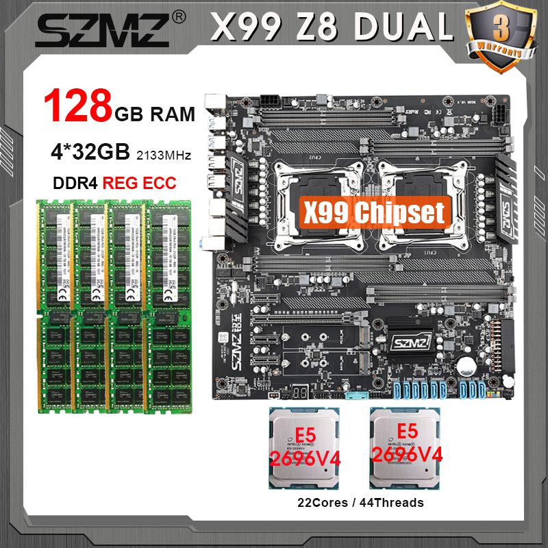 SZMZ X99 DUAL Z8 Motherboard LGA2011 v3 Set KIT Xeon e5 2696 V4